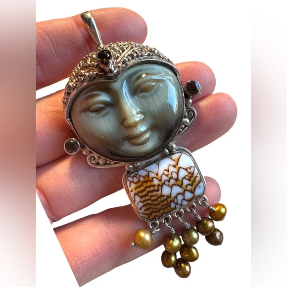 Sajen Jewelry - Sajen Sterling silver 925 Goddess multi gemstone & shell large pendant